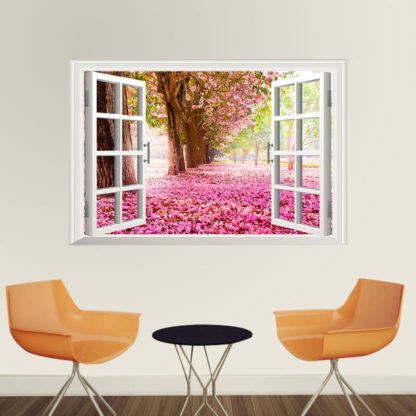 3D Cherry Blossom Window Wall Mural