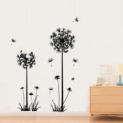 JP London PMUR2035 Peel and Stick Removable Wall Decal Sticker Mural 4 x 3-Feet Abstract Dandelion Web Black and White 