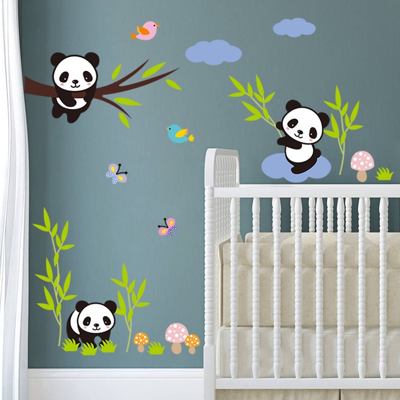 Panda Birds Erfly Kids Wall Decals American - Cherry Panda Wall Decal